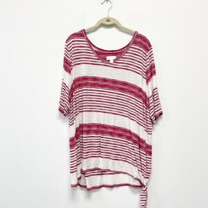 Belle by Kim Gravel Women's XL Red White Stripe V Neck Lightweight Tie Hem Shirt